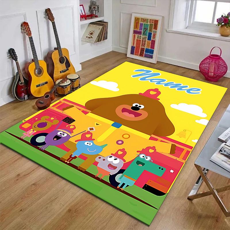 Custom Hey Duggee Mat Personalized Name, Polyester Washable Indoor Entryway Rug, Gift for Christmas, Easter, Thanksgiving Day