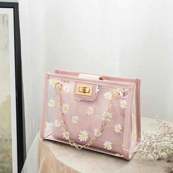 Geantă de umăr în formă de jeleu transparent cu lanț cu imprimeu Marguerite pentru femei