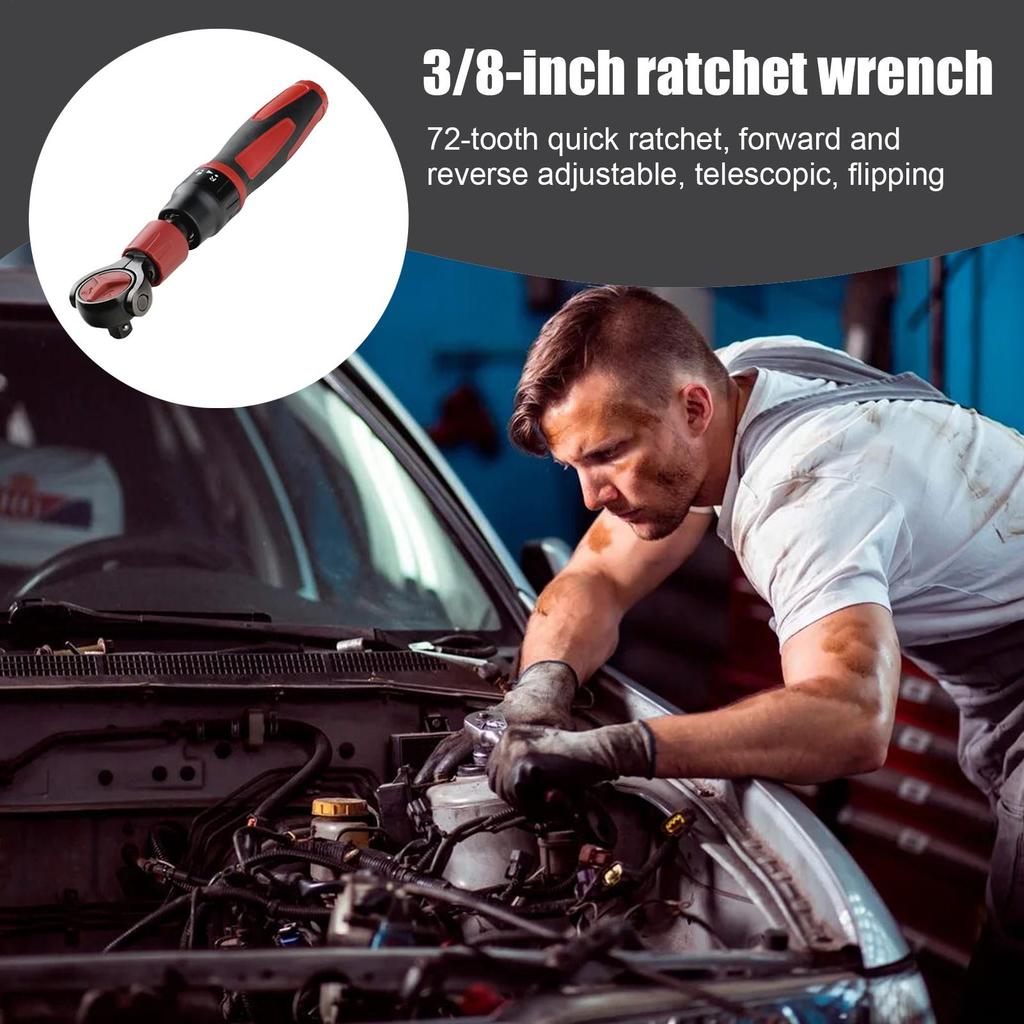 Cordless Ratchet 3/8-Inch Ratcheting Wrenches Ergonomic 72-Tooth Swivel Head Reversible On-Off Steel Socket For Bike Maintenance
