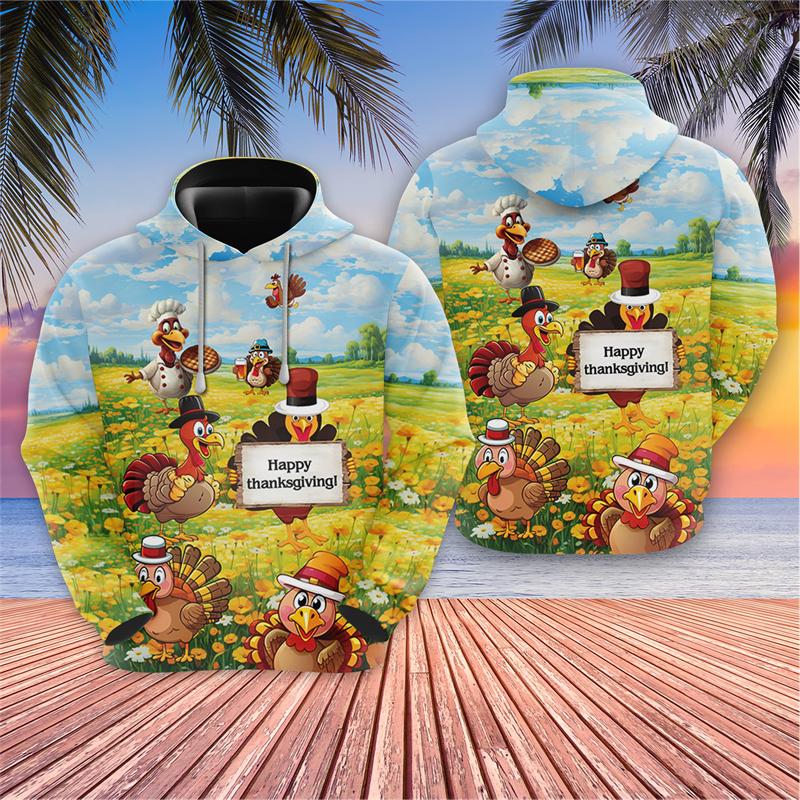 3D Happy Thanksgiving Printed Pullovers Turkey Lover Hoodies For Men Clothes Casual Farm Pumpkin Graphic Sweatshirts Boy Gifts