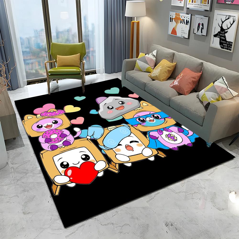 Happy Foxy Boxy and Rocky Lankybox Carpet Rug for Home Living Room Bedroom Sofa Doormat Decor,kids Area Rug Non-slip Floor Mat