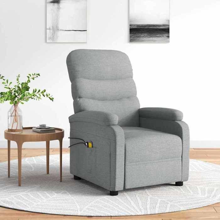 Fauteuil de massage électrique - MAISON EXCLUSIVE - Gris clair - 3 positions inclinables - 6 points de massage - Tissu polyester