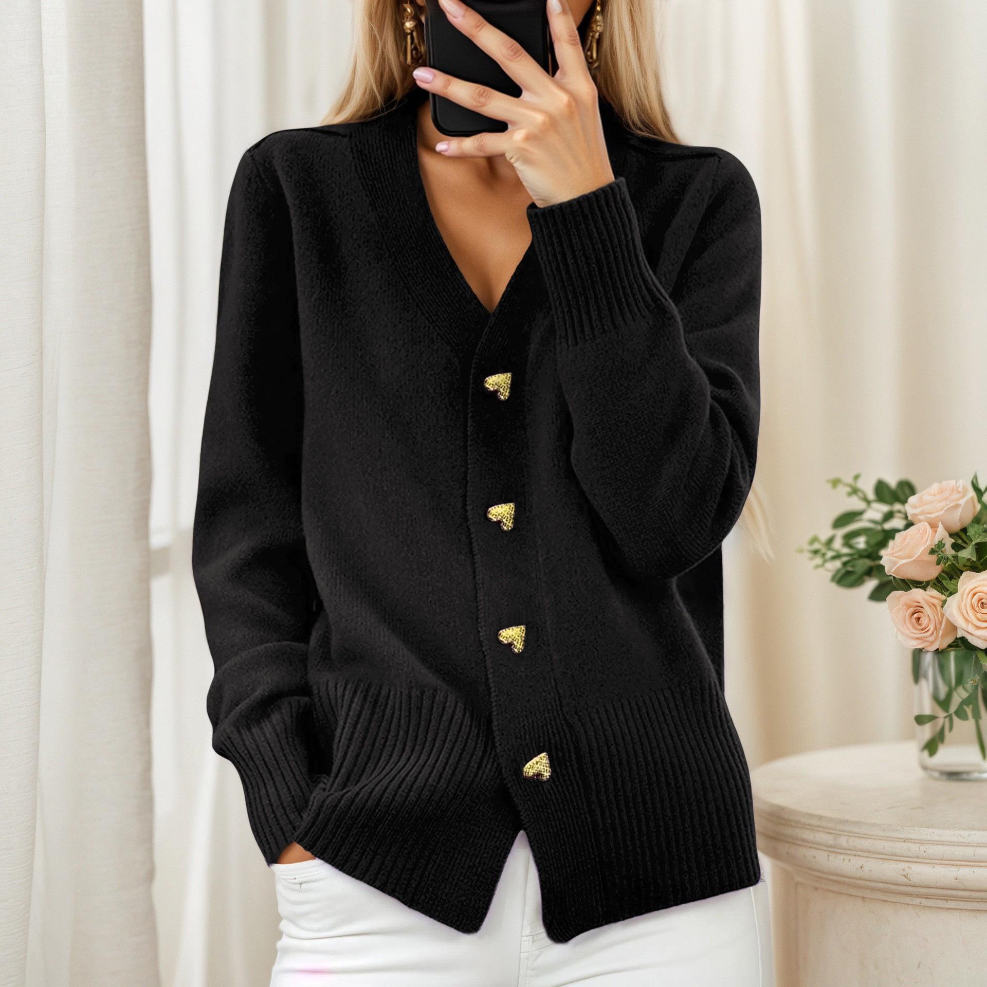 

Women s Solid Color V-Neck Long Sleeve Buttoned Cardigan Sweater Coat XL чёрный