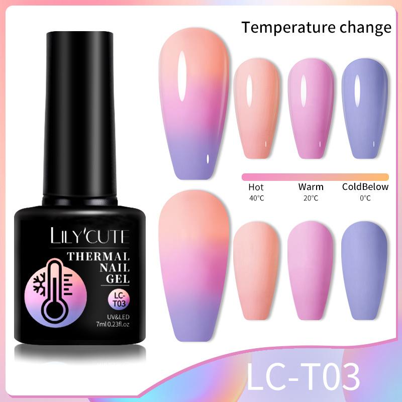 LILYCUTE 7ml Thermal Gel Nail Polish 3 Layers Temperature Shiny Color Changing Semi Permanent Soak Off UV Gel Polish Varnish Base Top Gel Nail Art DIY