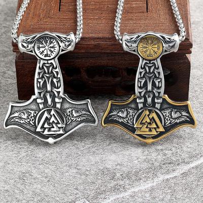 Collana Pendente Vichingo in Acciaio Inossidabile con Doppia Testa di Lupo - Ispirata alla Mitologia Nordica, Stile Retro