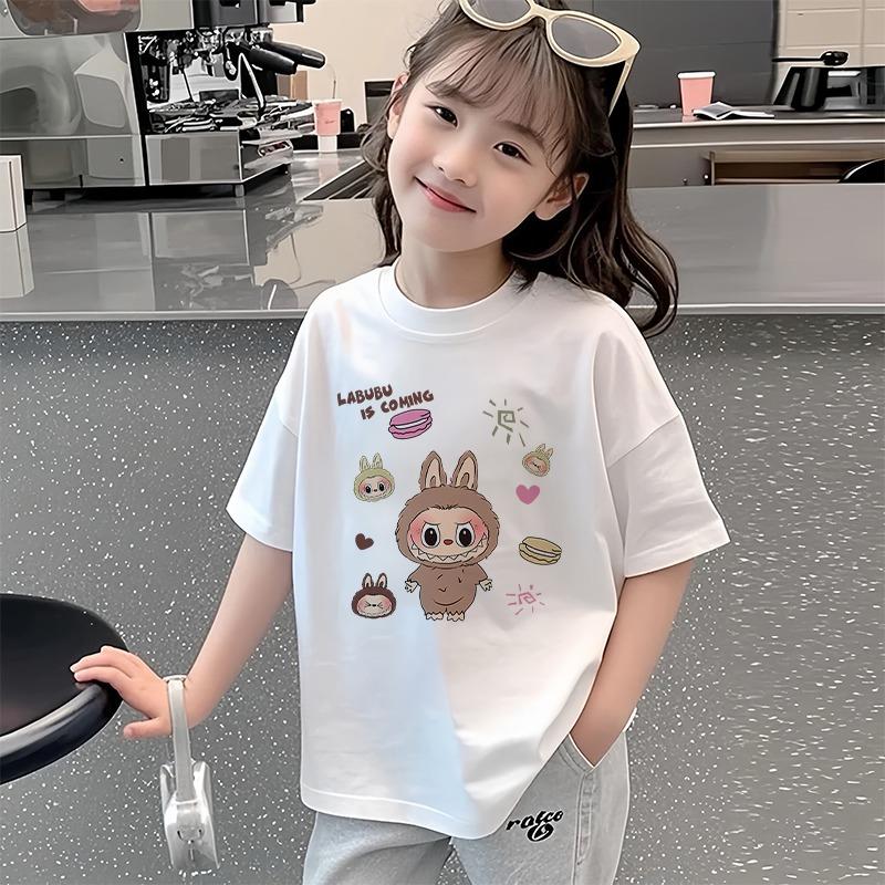 Kreslený elf grafický Labubu dětské potištěné tričko léto dámské ležérní venkovní dívčí trička s krátkým rukávem top oblečení