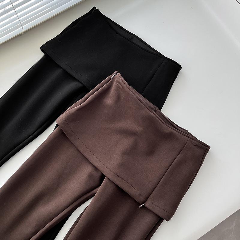 Slim Fit Elastic Knitted Slit Skirt Pants - Women's Short Micro-Flared Style