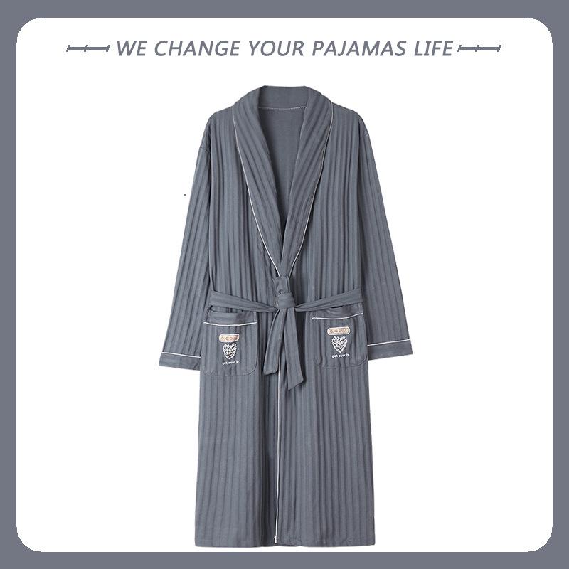 Men's Arctic Velvet Long-Sleeved Cotton Bathrobe - Spring & Autumn Style, Mid-Length, Plus Size, Youth Homewear