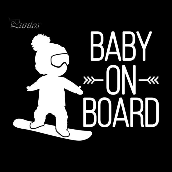 16x12cm BABY AAN BOORD Snowboard Waterdichte Auto Styling Raamsticker Decal