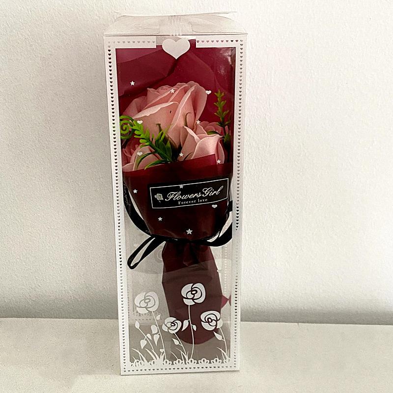 1 Set Luxury Soap Flower Arrangement for Valentine's Day 3 Rose Soap Bouquet Gift Box 9x7x25cm