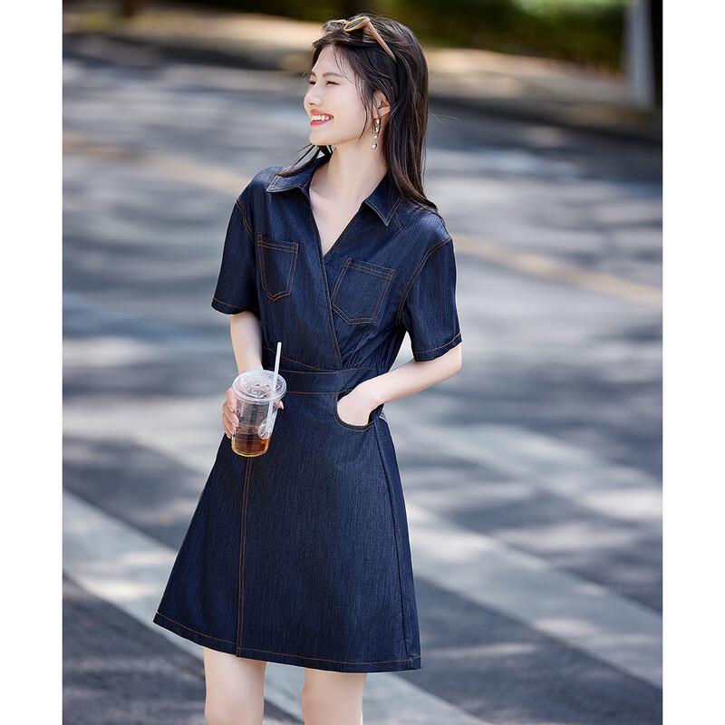 

Женское летнее ретро джинсовое платье А-силуэта с контрастной строчкой L