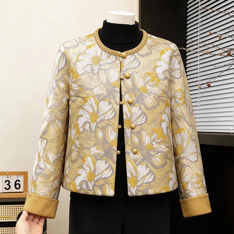 

2026 Stylish Chinese Jacket for Mothers: Elegant Spring Loose Fit for Middle-Aged and Elderly Women 2XL (140-160 lbs) жёлтый
