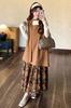 Chubikime Long Dress with Floral Faux Layered Loose and Ribbon Stylish and Feminine for and Women's Two-Piece Print, Design, A-Line, Fit, Detail.