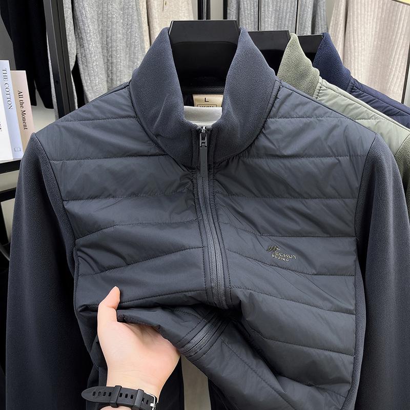 Men's Velvet Patchwork Jacket - Autumn/Winter Lightweight Cotton with Stand Collar, Wool Berber Fleece, Casual Fashion