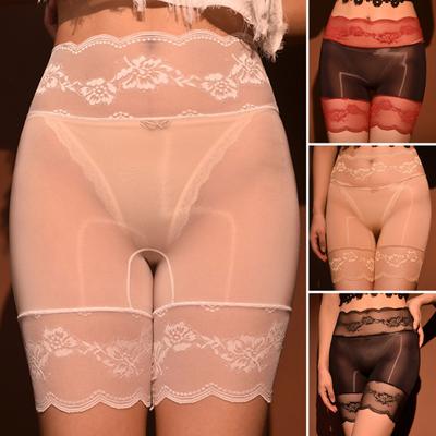 Women Underpants Seamless Glossy Surface Lace High Waist Slim Fit High Elasticity Safety Pants Floral Embroidery Panties Daily Wear Underwear