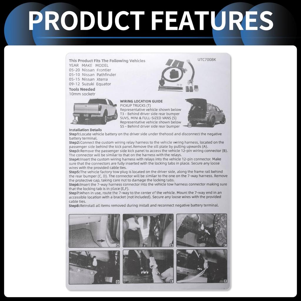 INFINAUTO Vehicle Trailer Wiring Harness with Relay Harness for Nissan Frontier Black 1 Set 2005-2022, Plastic,
