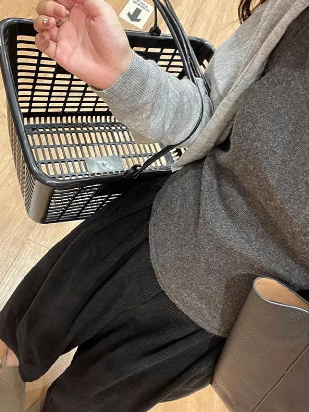 Maternity Corduroy Casual Pants with Abdominal Support and Plus Velvet - Slim Fit, Straight Leg for Spring, Autumn, and Winter