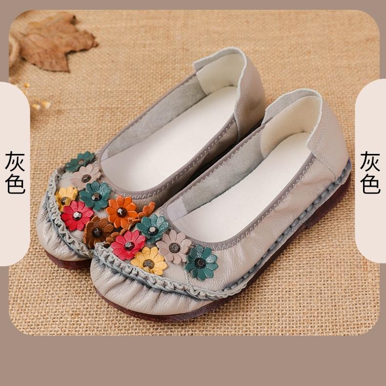 

Новые летние балетки из натуральной кожи, женские лоферы с цветком, женские мокасины, повседневная обувь с мелким вырезом, женские балетки, слипоны CN 35 серый