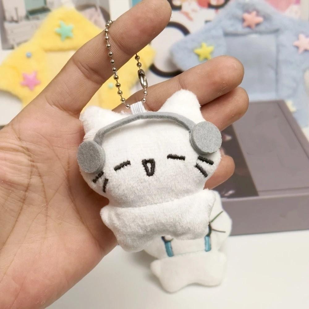 Cartoon Sad Cat Doll Keychain Funny Key Ring Cute Earphones Cat Pendant Friendship