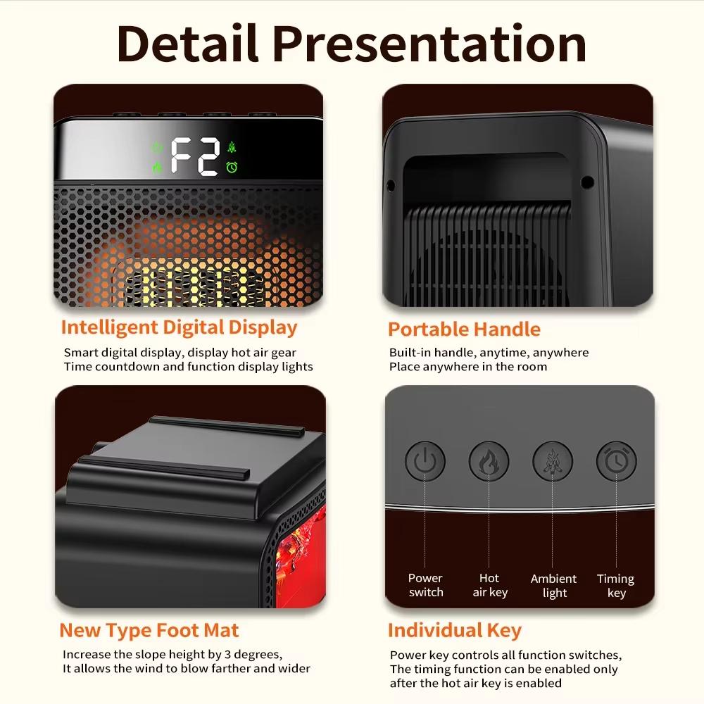 Portable 3D Simulated Fireplace Heater Household Heater Home Silent Energy-saving PTC Speed Hand Warmer Timeable Electric Heater