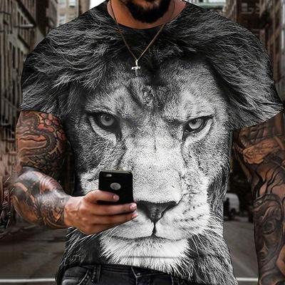 Men's Summer Street Versatile T-shirt 3D Printed Retro Lion New Loose Quick Drying Casual Breathable Short Sleeved Top