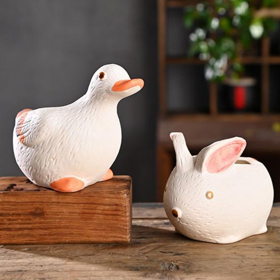 Ceramic Animal Plant Pot Cute Kitty Flowerpot with Drainage Hole Decorative Sheep Pig Planter for Succulents Home Room Office Desk Decor