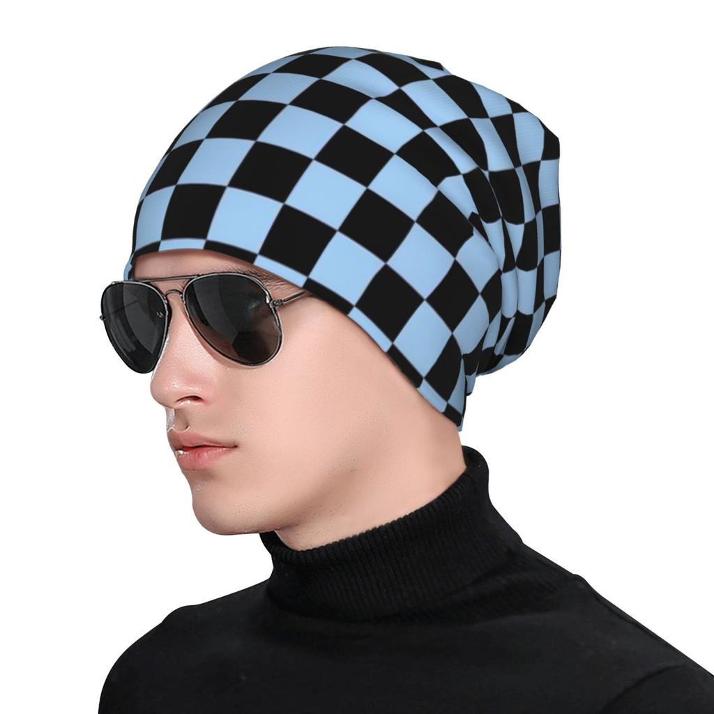Blue Black Checkered Warm and Soft Knitted Hat Lightweight Casual Hat Loose Chemotherapy Cap Cancer Patient Headwear Gift