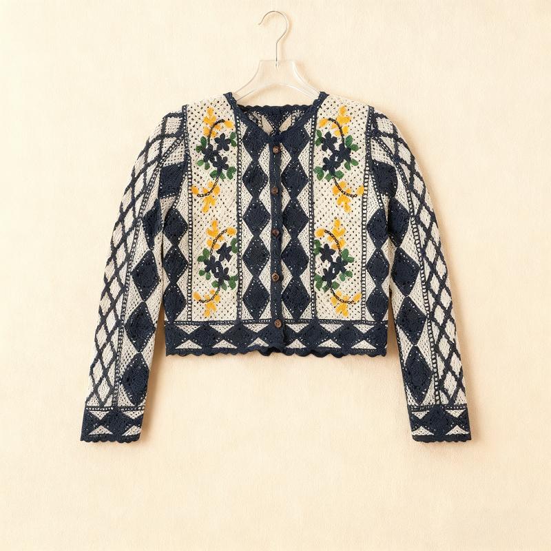 

Ethnic Style Women s Cardigan Hollow Bohemian Long Sleeved Knitted Sweater Short Casual Layered Woman Crochet Trendy Top One Size