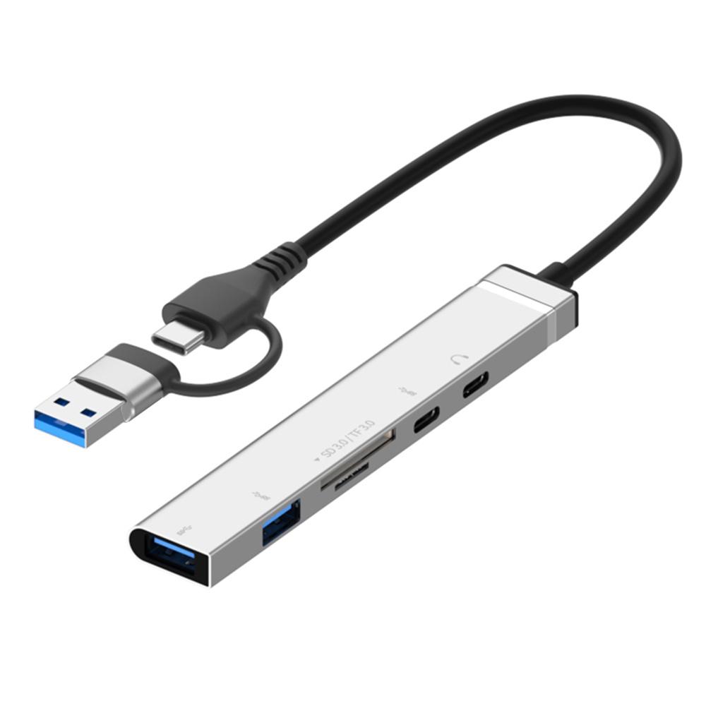 

USB+Type-C 6-в-1 Хаб Смартфони Планшети Комп ютери Багатопортовий Адаптер OTG Кардрідер Silver