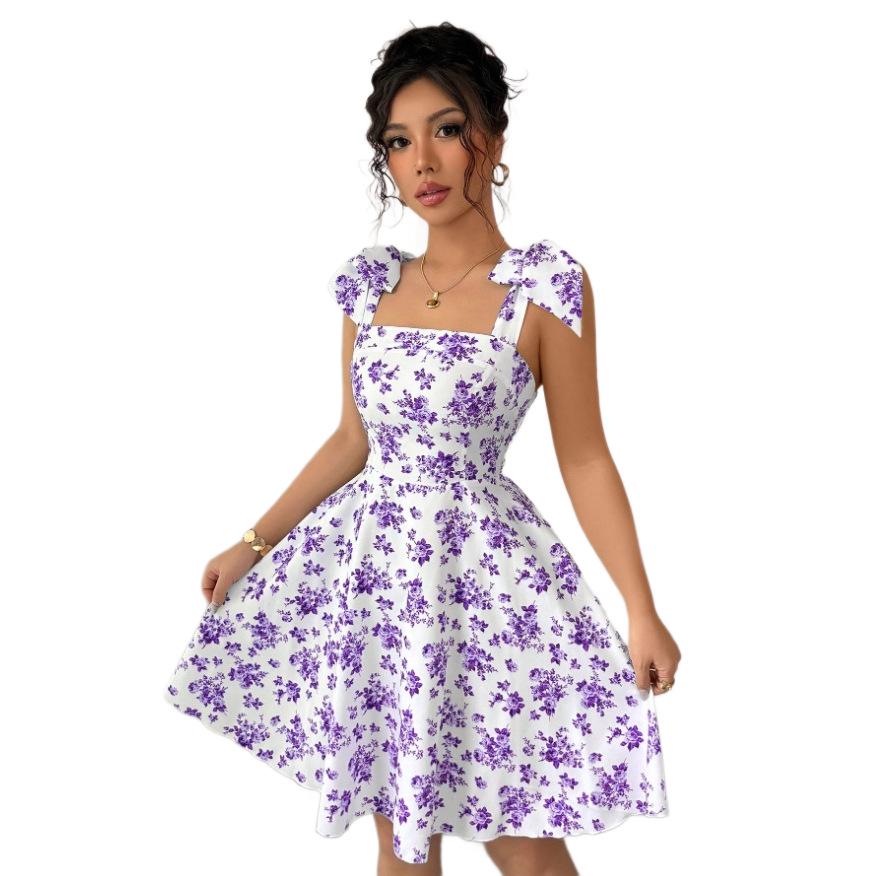 2025 Floral Print High Waist A-line Dress