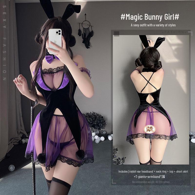 Manyan Sexy Lace Halter Neck Halloween Bunny Girl Witch Costume 