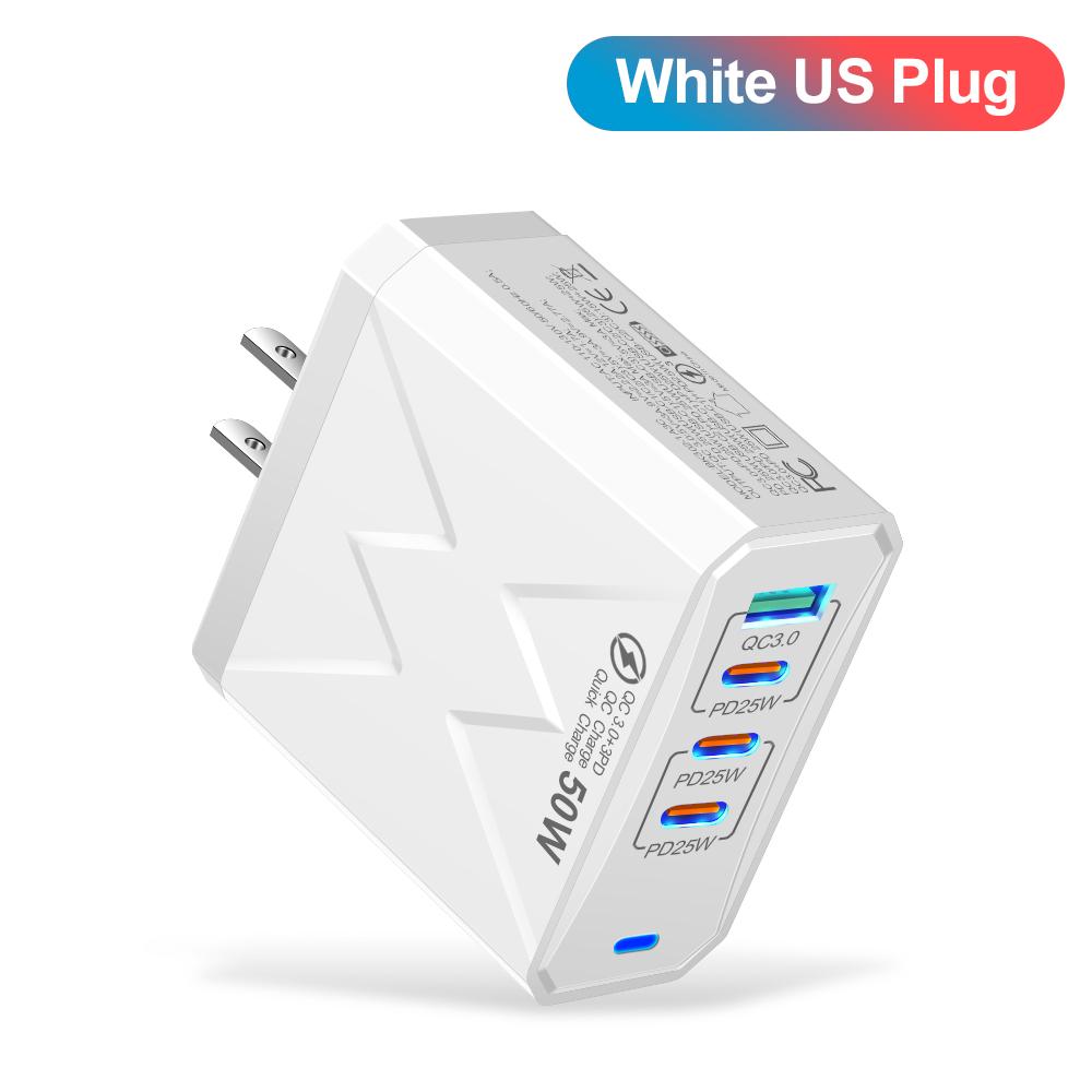 Multiport USB C PD Charger 50W Fast Charging Charger QC3.0 Quick Phone Adapter for iPhone Samsung Xiaomi Type C USB Wall Charger