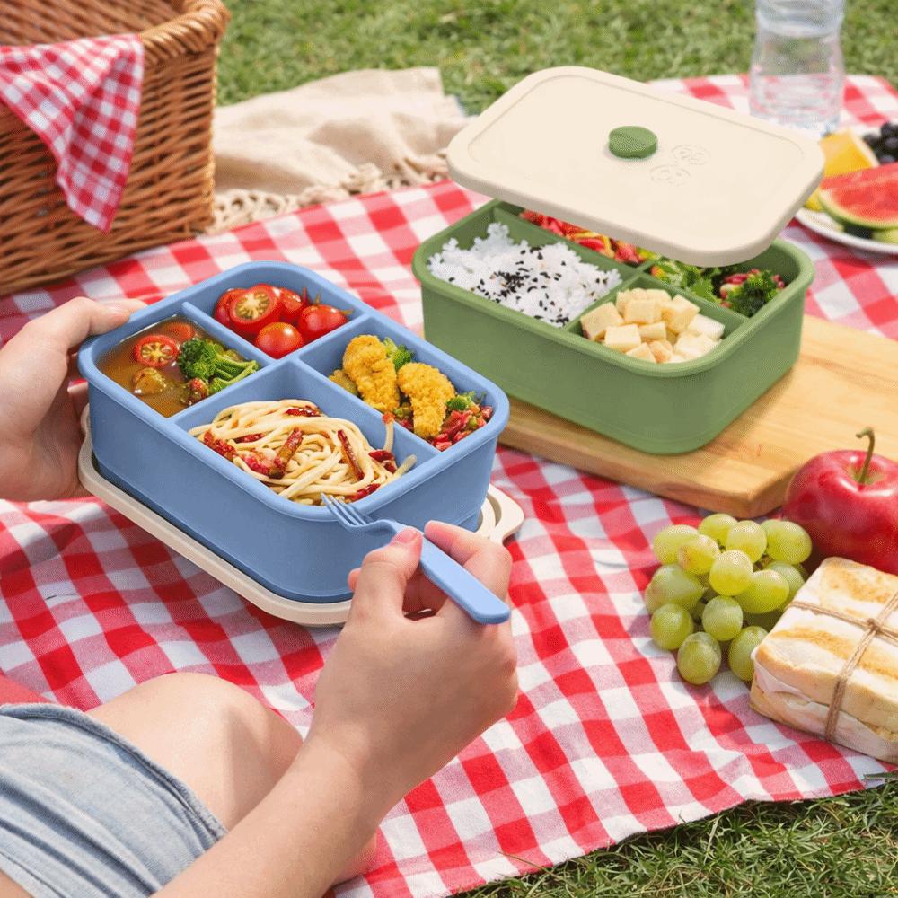 Auslaufsichere Silikon-Lunchbox 4 Fächer Lebensmittelaufbewahrungsbehälter Mittagszeit