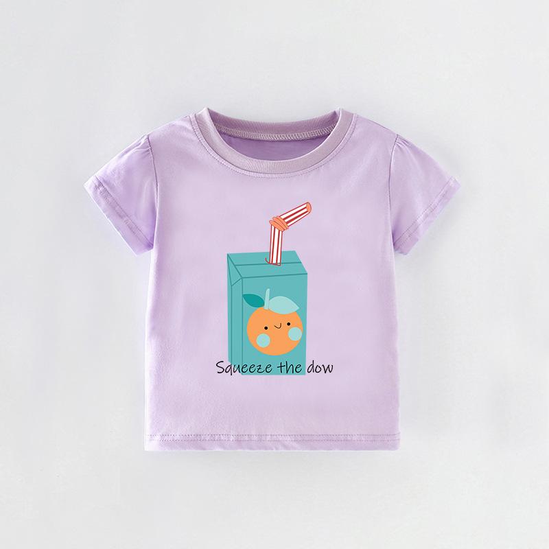 Girls Summer Cartoon Print Round Neck T-Shirt 120 cm