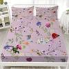 3pcs Pink Grey Fitted Sheet Set Fresh Style Rose Flora Print 100% Polyester Soft Bedding Set for Home Decor with 2 Pillowcases