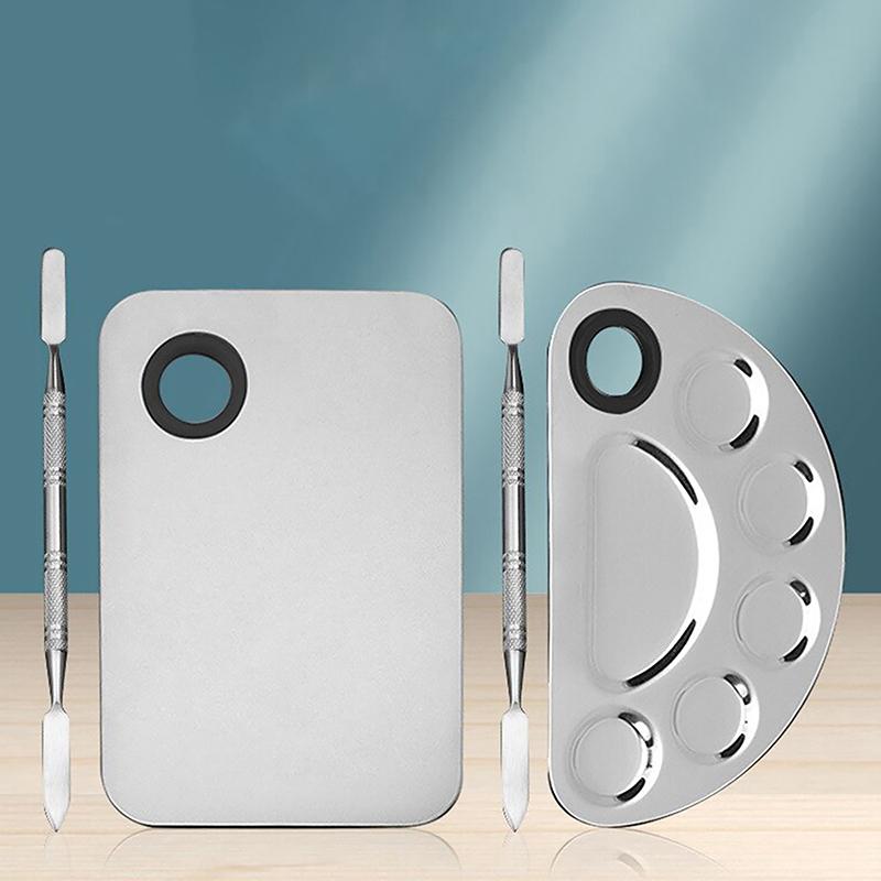 Stainless Steel Makeup Mixer Nail Art Polish Mixing Plate Foundation Eyeshadow Mixer Palette With Spatula Rod Beauty Tools