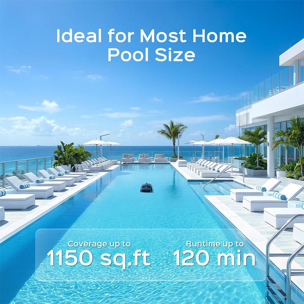 WYBOT B1 Pulitore Robotico Senza Fili per Piscina, Pulizia Completa della Piscina, Spazzola per Bordi e Angoli, Spazzola Quad-Rullo, Autonomia 120 min