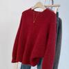 European-Style Red Sweater for Women – Shiny, Knitted, Loose Fit, and Cozy for Autumn and Winter. Luxurious New Year Look with High-End Feel.