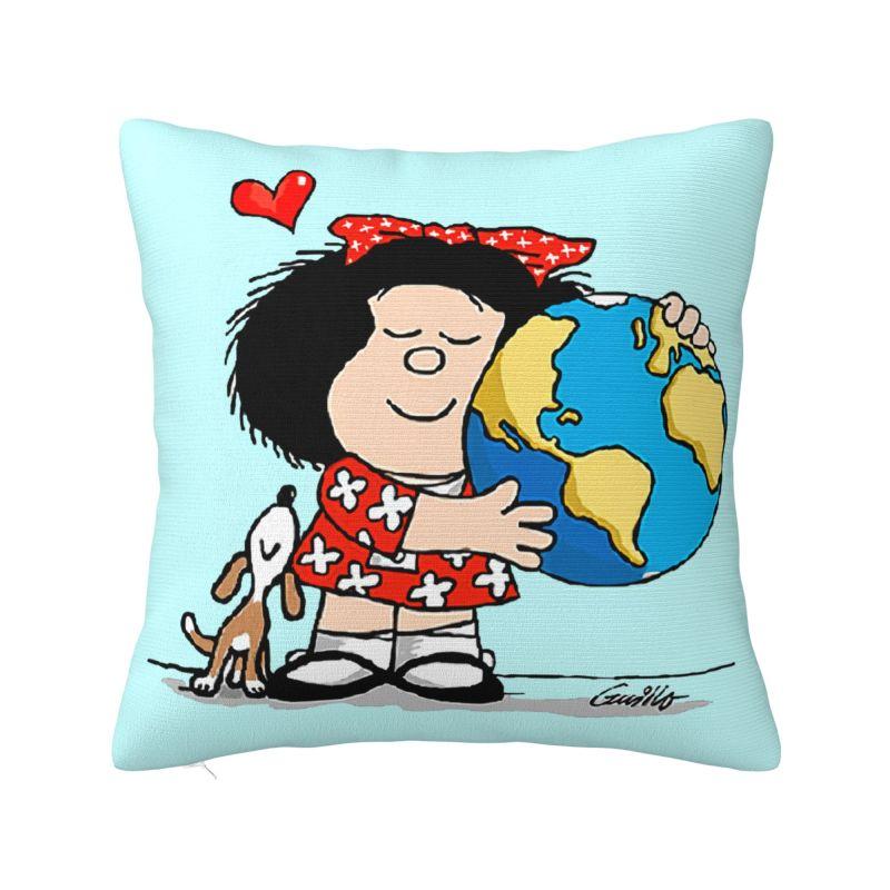 Manga Quino Mafalda Cushion Cover Kawaii Cartoon Velvet Luxury Pillows Living Room Decoration