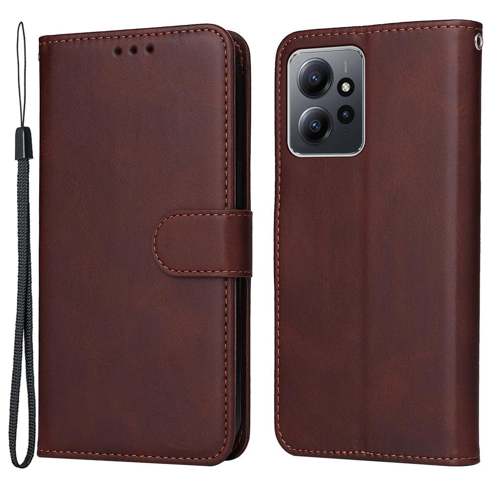 For Xiaomi Redmi Note 12 4G Calf Texture Leather Phone Case Stand Wallet Phone Cover with Strap