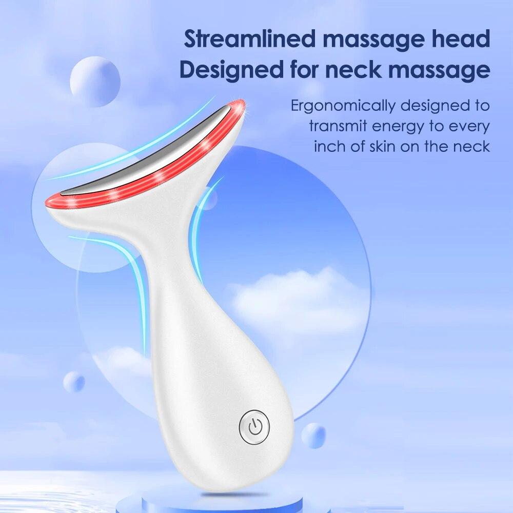 Neck Face Beauty Device 3 Colors Led Photon Facial Massager Firming Rejuvenation Anti Wrinkle Ultrasonic Vibration Lifting