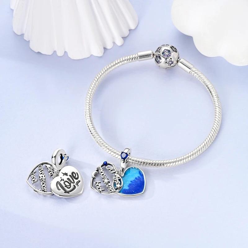 Charms Copperblue Starry Sky Heart-Shaped Beads Fit Charms Plataoriginal Bracelet Beads Women Jewellery Making