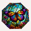"Colorful Butterfly Stained  Decor"Umbrella, Portable 3-Fold Compact Umbrella for Men & Women ES22