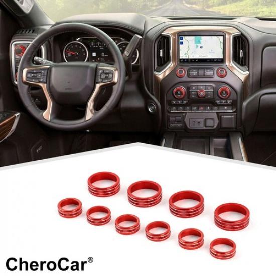 10Pcs Red Light AC Radio Control Switch Knob Cover Kit For Chevy Silverado +