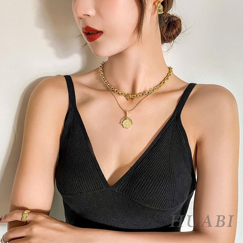 Metal Wind Women'S Temperament Necklace Jewelry Light Luxury Cold Wind Gold Collarbone Side Chain
