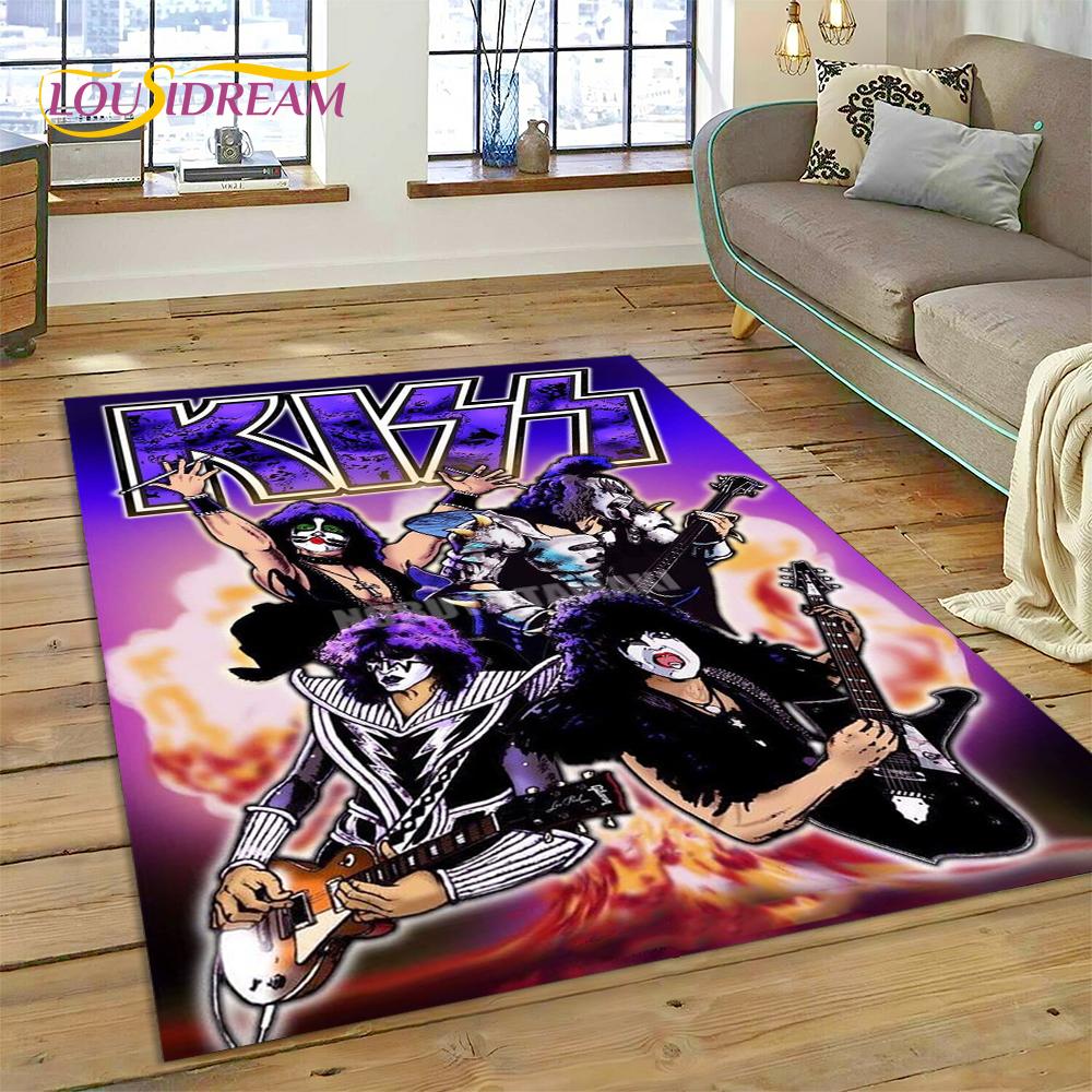 Nejnovější Koberec s motivem kapely Kiss Rock Heavy Metal pro Obývací pokoj Ložnici Domácí Dekorace, Protiskluzová Podložka Dekorace pro Pohovku Rohožka