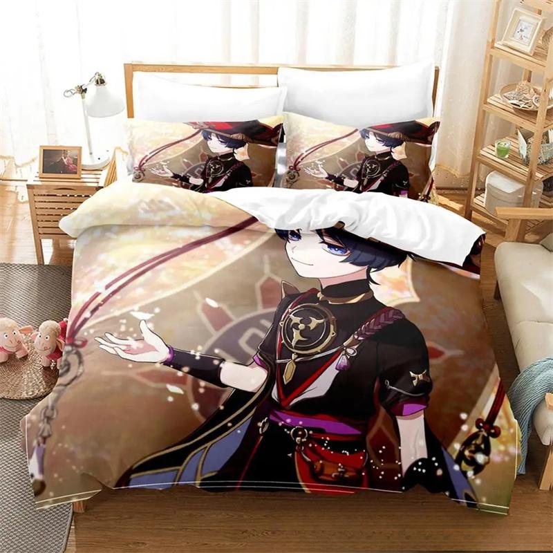 Anime Spiel Genshin Impact Scaramouche Bettwäscheset Jungen Mädchen Einzelbett Queen Size Bettbezug Kissenbezug Bett Kinder Erwachsene