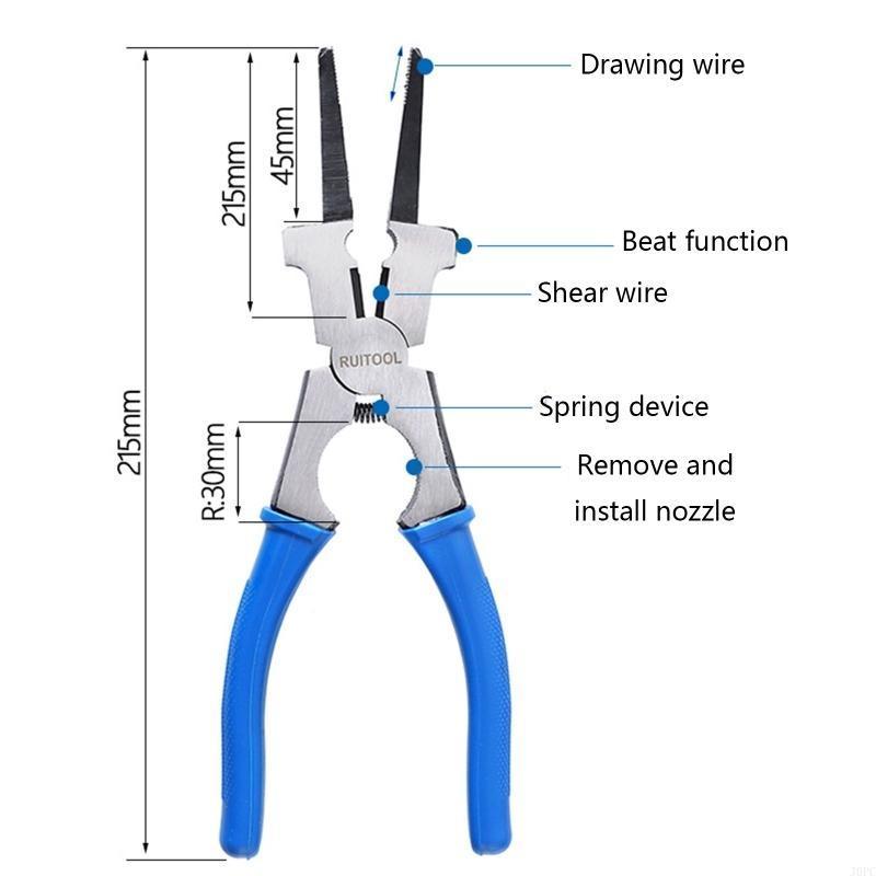 J0PC Multipurpose MIG Welding Pliers Flat Mouth Pincers Wire Cutting Spring Loaded