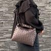 Genuine Leather Woven Crossbody Bag Soft Shoulder Women Daily Use Street Style