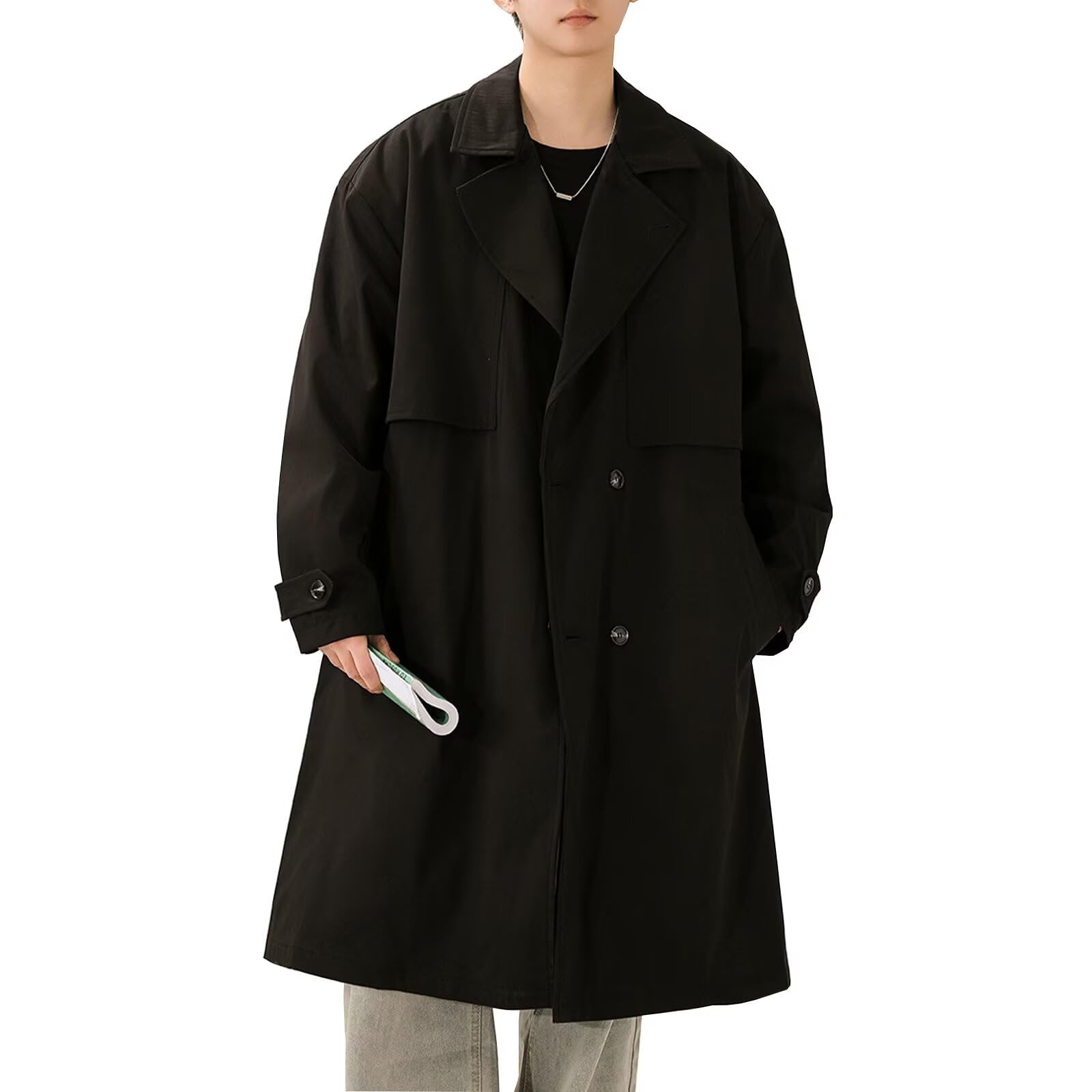 Yucahype Trench Long Spring 3 Outerwear Loose Solid Cold Outerwear for Men s Coat, Length, Coat, Colors, Jacket, Gentleman s Clothing, Fit, Business, чёрный